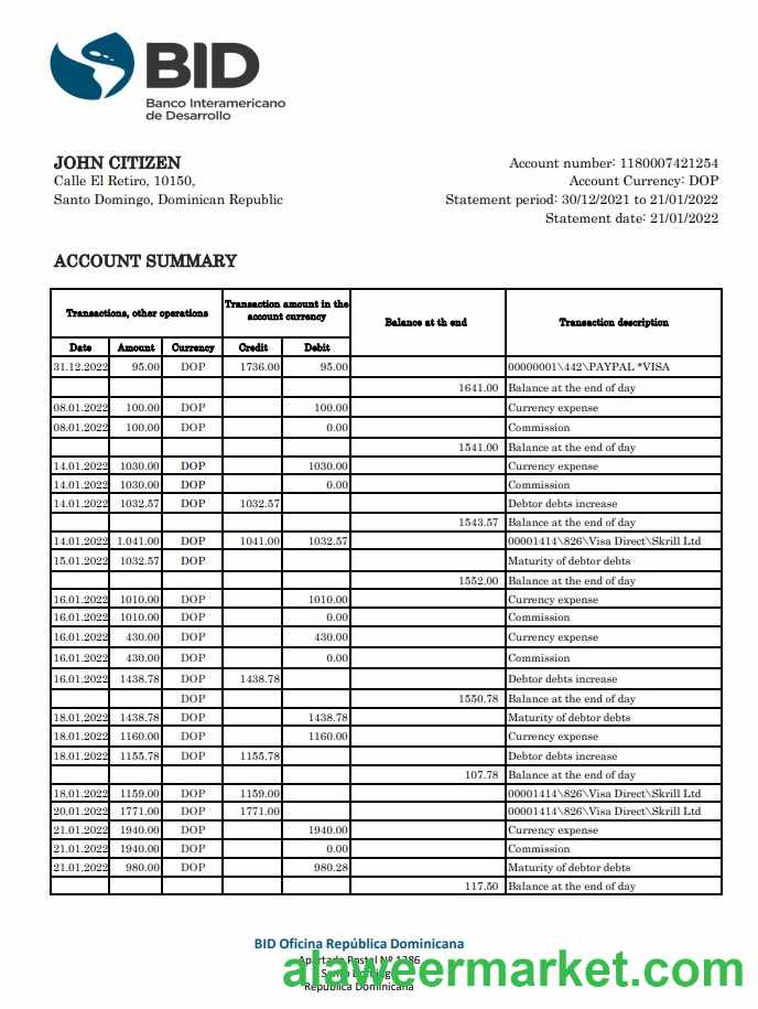 Dominican Republic Bid bank statement xls